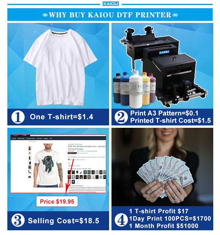Impresora de ropa de alta calidad kaiou L1800 DTF, máquina de impresión de camisetas