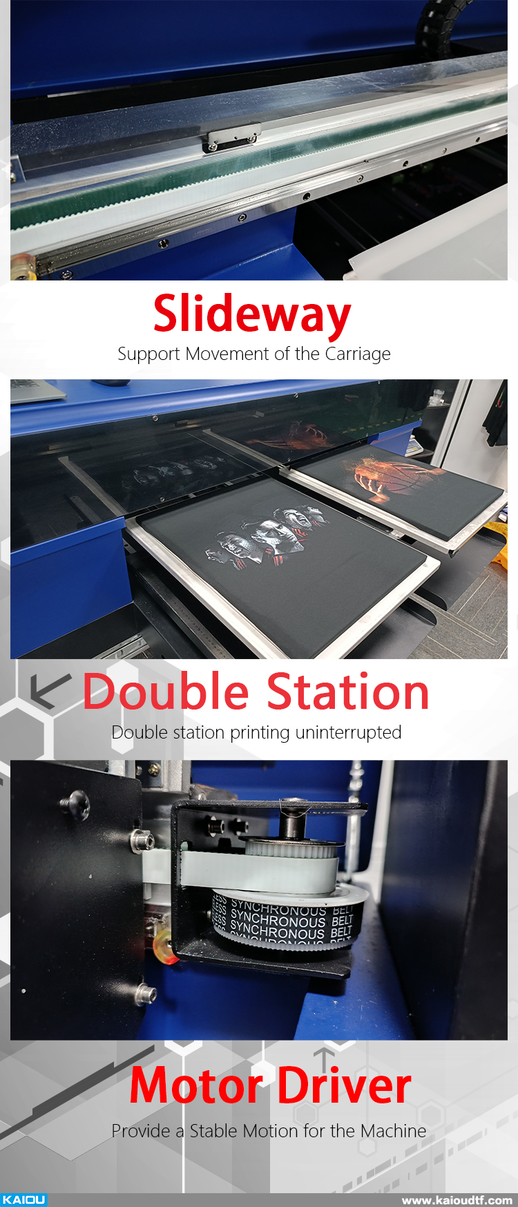 Impresora DTG de gran formato kaiou, plataforma de impresión doble, camiseta, máquina DTG